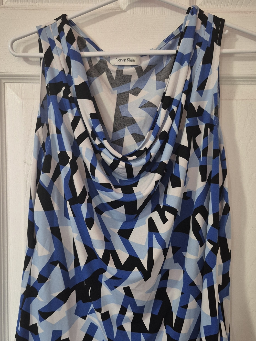 Calvin Klein Blue Black White Geometric Cowl Neck Camisole